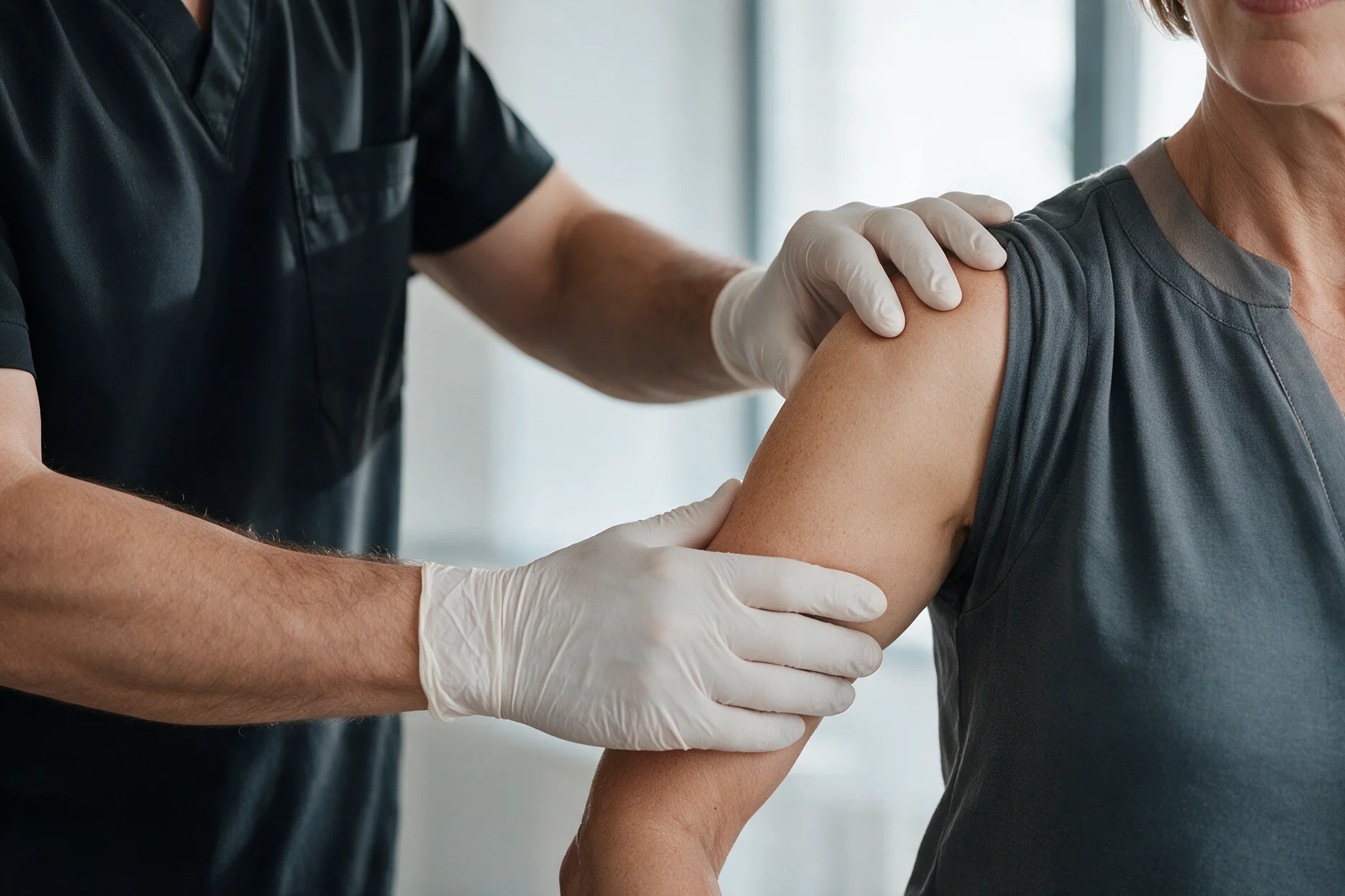 A clinician helping a patient manage joint pain.
